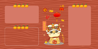 红色古风老虎边框波浪春节背景虎年新年壁纸手机电脑桌面壁纸